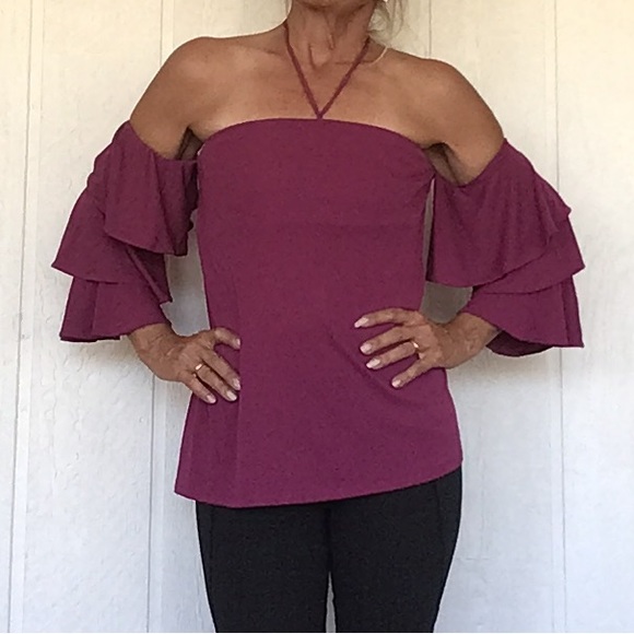 WHITE HOUSE BLACK MARKET OFF THE SHOULDER TIERED TOP SIZE 6 - Picture 6 of 12